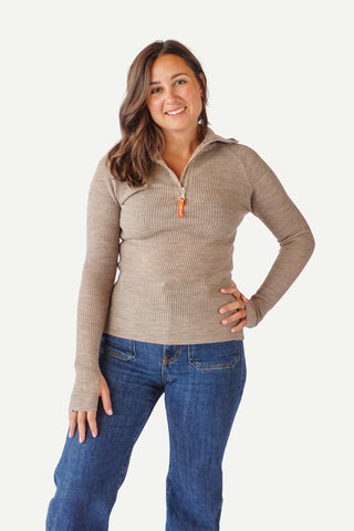 Lanullva Havbris 2.0 Ulltrøye Half Zip, Linen