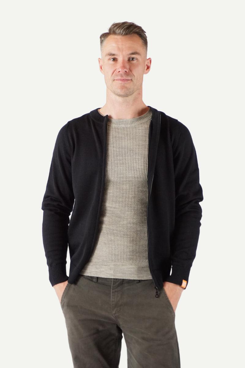 Lanullva Klassisk 2.0 Ullcardigan Herre Zip, Sort