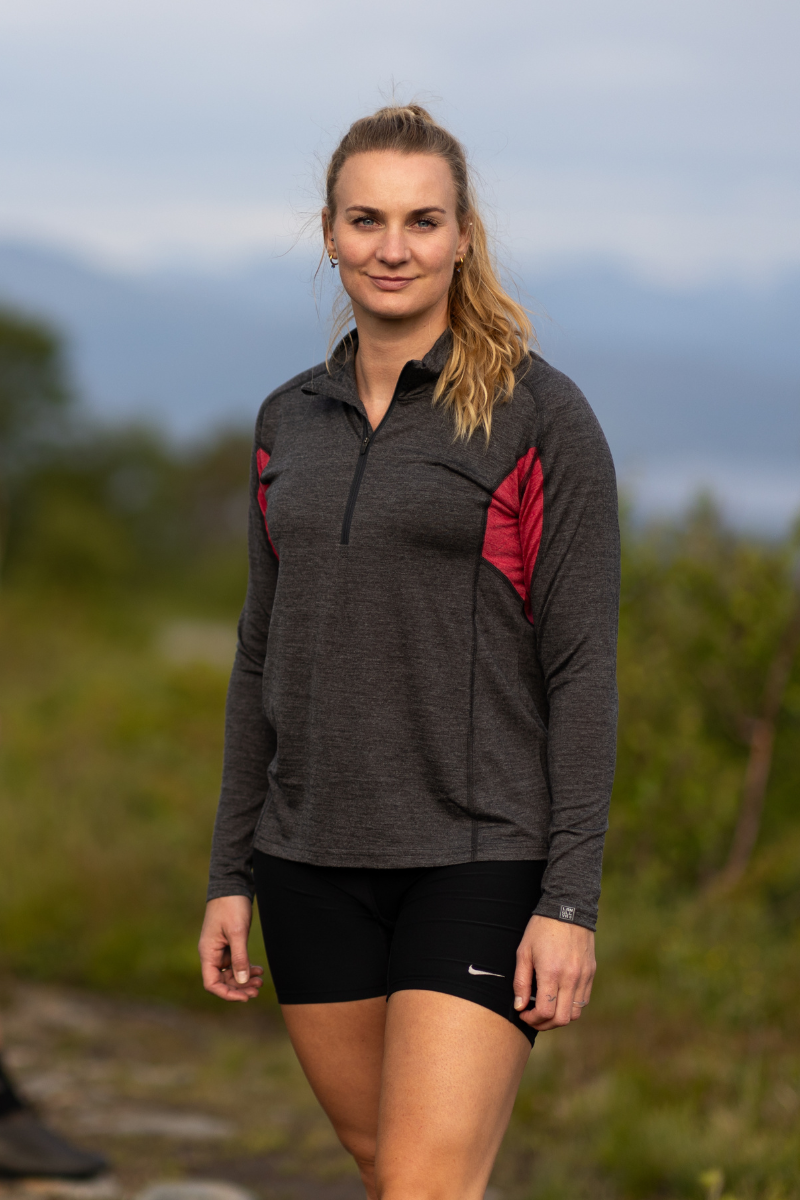 Lanullva Basic Half Zip Dame, Antrasitt/Bringebær-Lanullva