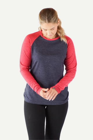 Lanullva Basic Long Sleeve Dame Raglan Sleeve, Bringebær/ nattblå-Lanullva