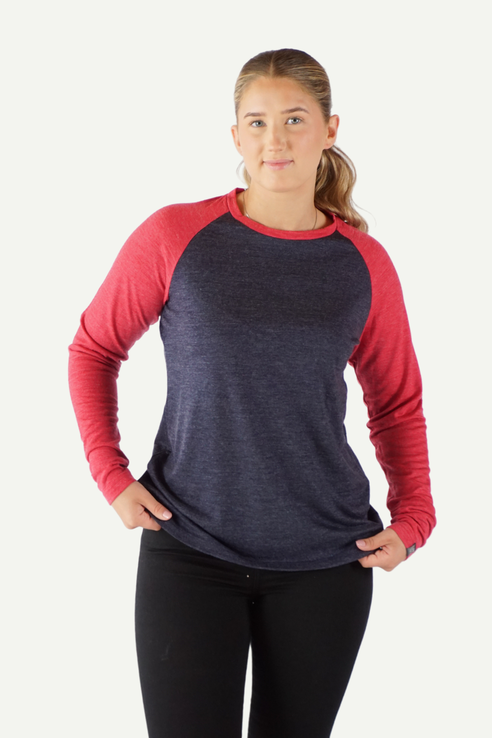 Lanullva Basic Long Sleeve Dame Raglan Sleeve, Bringebær/ nattblå-Lanullva