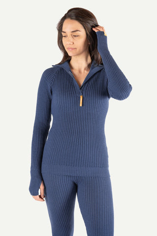 Lanullva Hustadvika 2.0 Wool sweater Half Zip, Atlantic blue