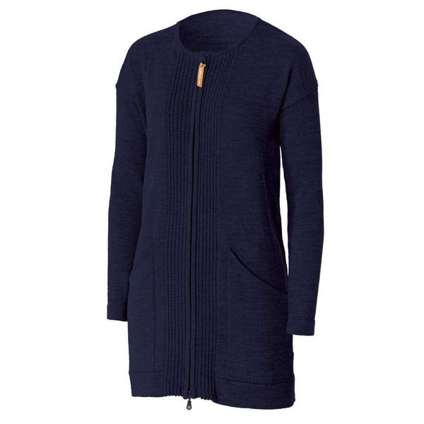 Lanullva Klassisk Ull Strikkejakke Dame Zip, Marine-Lanullva