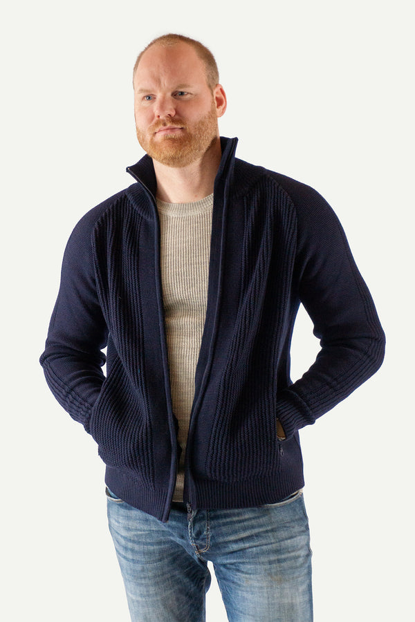 Lanullva Classic 2.0 Thick Wool Cardigan Men's Zip, Night Blue